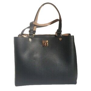 Kate Landry Black Faux Leather Tote Bag Purse Gold Hardware MSRP $99 NWT